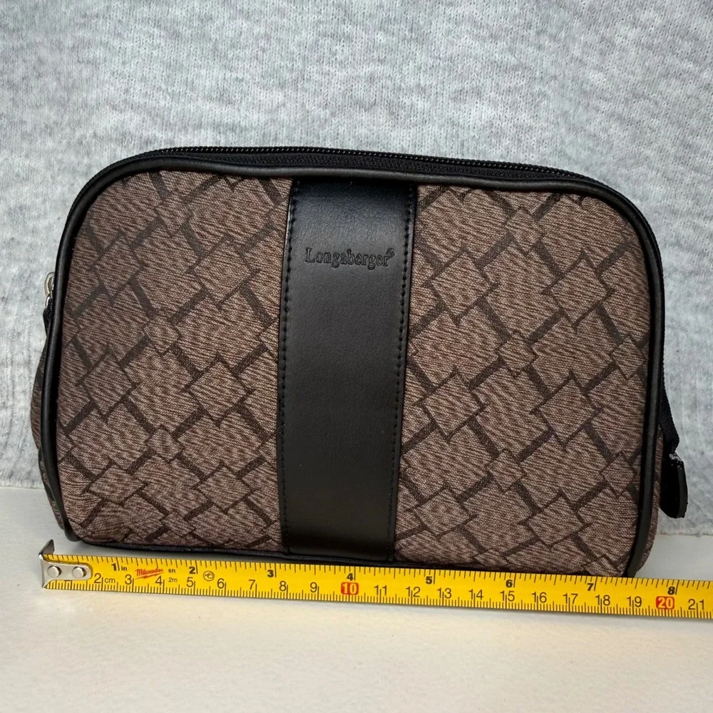 NEW Longaberger Signature Medium Cosmetic Bag and Coin Purse Set Brown Black - Picture 6 of 8